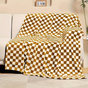 1pc Checkered Flannel Fleece Throw Blanket Soft Cozy Checkerboard Grid Print Chessboard Gingham Pattern Blankets, Christmas Gifts. - 1 of 4