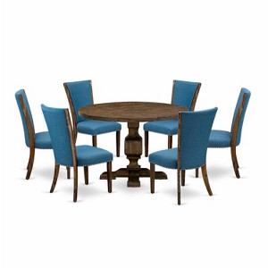 HomeStock 7-Piece Distressed Jacobean Finish Solid Wood Top Dining Table with 6 Parson Chairs - 1 of 4