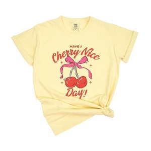 Simply Sage Market Women's Coquette Cherry Nice Day Short Sleeve Garment Dyed Tee - 1 of 4