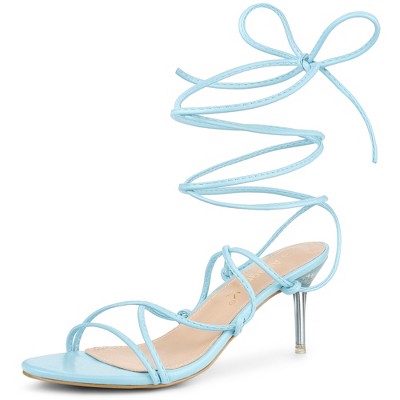 Allegra K Women's Lace Up Open Toe Stiletto Heel Sandals