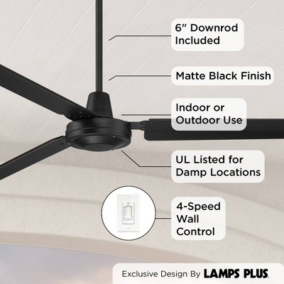 72" Matte Black Steel Industrial Ceiling Fan with Wall Control