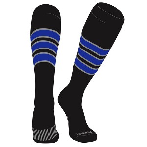 PEAR SOX Striped OTC Baseball, Softball, Football Socks (C) Black, Silver, Royal - 1 of 3