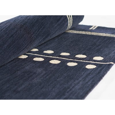 Navy and Beige Hand-Tufted Wool Runner Rug 2'6" x 8'