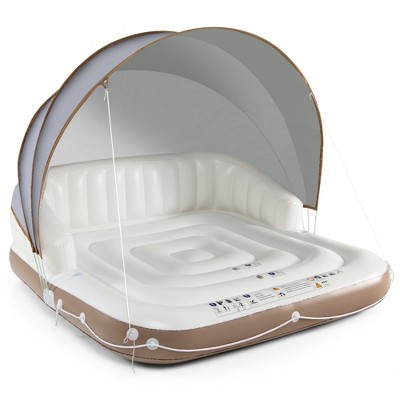 Tangkula Floating Canopy Island Inflatable Pool Float Lounge Raft w/ Retractable Canopy