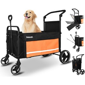 Petbobi Dog Wagon Stroller for Large Dogs – Foldable All-Terrain Pet Wagon with Ramp, Push & Pull Design, Orange - 1 of 4