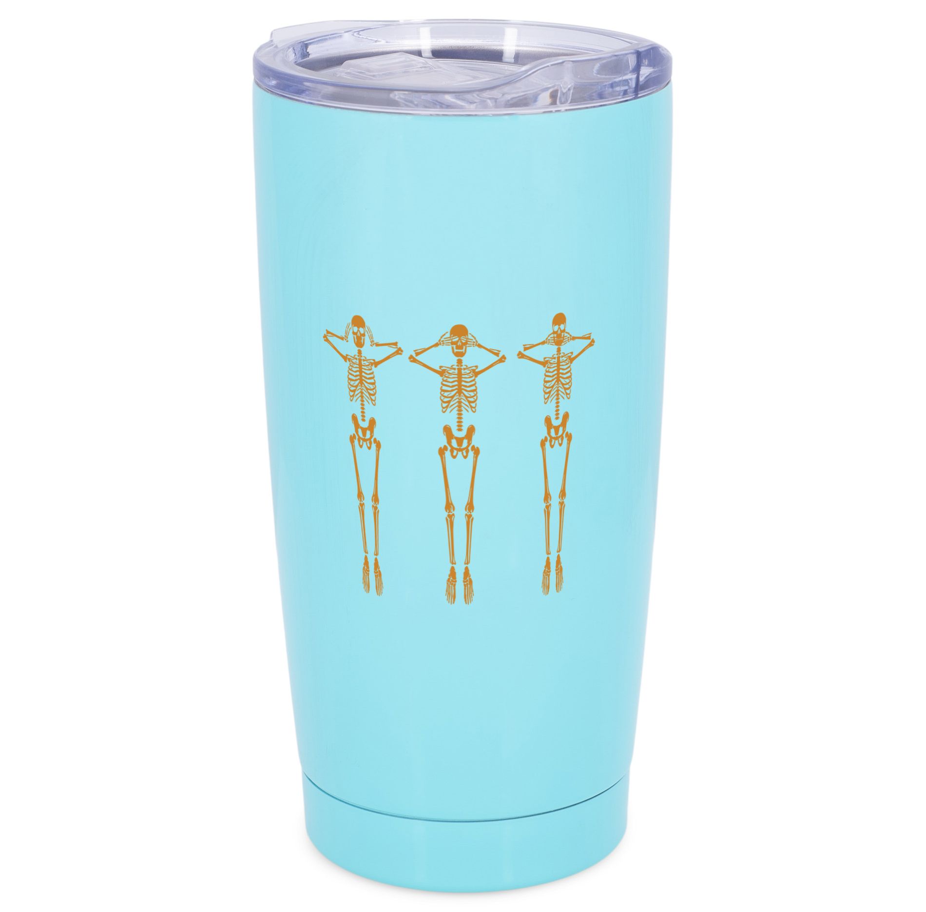 Elanze Designs Hear See Speak No Evil Skeleton Halloween Wrap-Around Design 20 Ounce Stainless Steel On-The-Go Coffee Mug, Thermal Travel Tumbler with