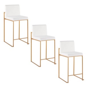 LumiSource Set of 3 Fuji High Back Counter Height Barstools Gold Steel/White Velvet - 1 of 4