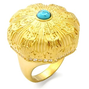 Slickblue Gold-Plated Brass Ring with Synthetic Turquoise in Sea Blue, Stylish Boho Jewelry for Women, Size 5-9 - 1 of 3