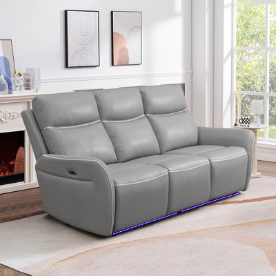 MAYEERTY Power Reclining Sofa, Electric 3-Seat Recliner with USB Charging, Reversible Table & LED for Living Room, Light Grey