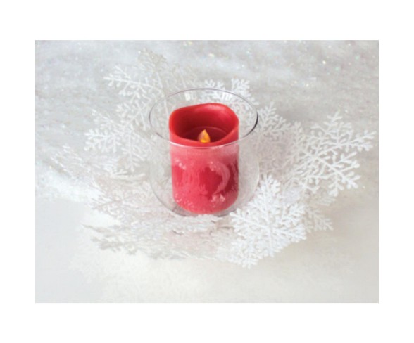 Melrose 14" Winter Solace Glass Christmas Pillar Candle Holder - White