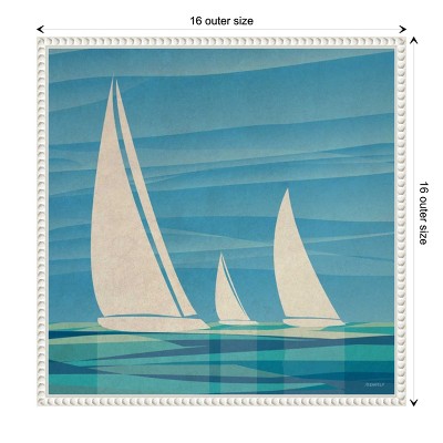 Teal Nautical Sailboat Canvas Print with Beaded Frame