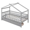 CAVINAS Twin Size Bed Frame, Wooden House Bed with 2 Drawers, House-Shaped Floor Bed for Kids, Teens, Girls, Boys, Floor Platform Bed - 3 of 4