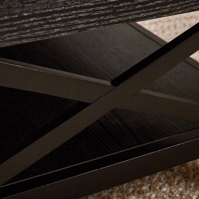 Black Farmhouse Faux Wood Lift-Top Coffee Table with Storage