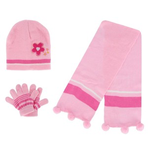 Heat Trendz Girl's One Size Fits Most Flower Hat Gloves and Scarf Winter Set - 1 of 4