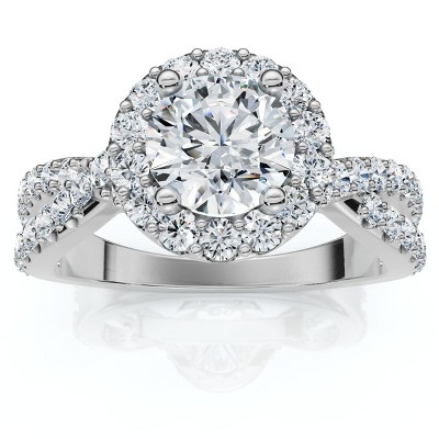 Pompeii3 1 Ct Halo Intertwined EX3 Lab Created DIamond Engagement Ring 14k White Gold