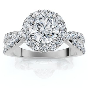Pompeii3 1 Ct Halo Intertwined EX3 Lab Created DIamond Engagement Ring 14k White Gold - 1 of 4