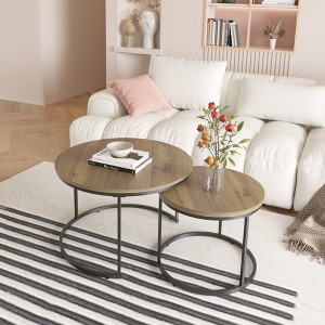 Vatros Round Coffee Table Nesting Coffee Table Set of 2, Brown - 1 of 4