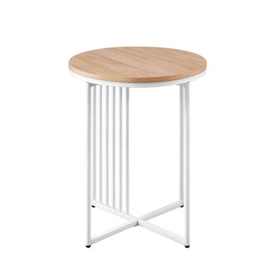 NicBex 18"W Metal End Table with Metal Legs and Grooved Design Side Table Nightstand for Living Room