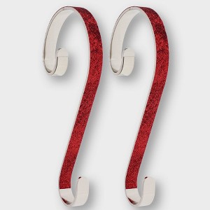 Haute Decor 2ct Scroll Christmas Stocking Holder Red Glitter - 1 of 3