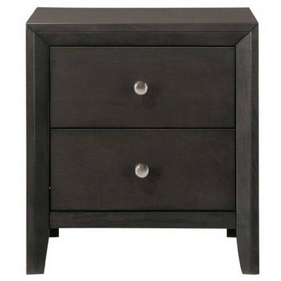 Grained Wooden Nightstand with 2 Drawers and Sled Base Gray - Benzara