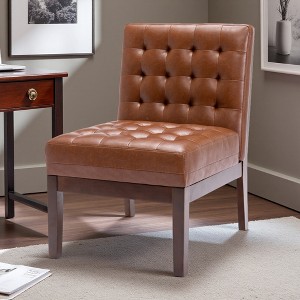 Faux Leather Contemporary Accent Chair with Tufted Waffle Stitch - 1 of 4