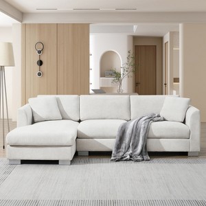 GDFStudio Paddy 96" Chenille 3 Seater L-shaped Luxury Couch Sectional Sofa with Oversized Chaise and Aluminum Legs - 1 of 4