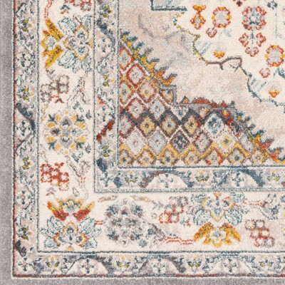 Gray and Beige Polypropylene Traditional Medallion Area Rug