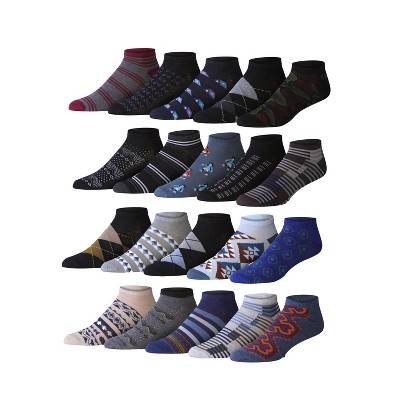 JAMES FIALLO Mens 20 Pairs Classy Extra Lightweight Contemporary Argyle Striped Colorful Patterned Low Cut/No Show Socks
