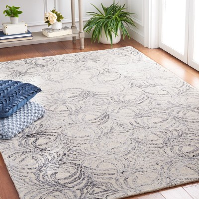 Ivory and Grey Floral Tufted Wool Area Rug 8' x 10'