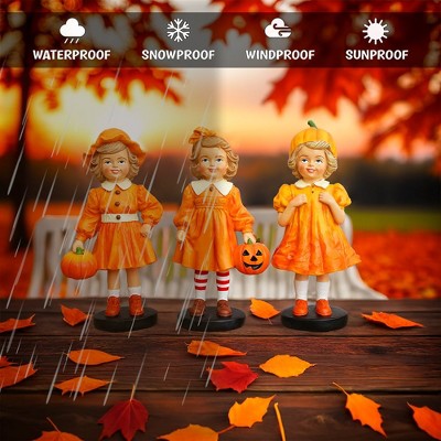 Vintage-Inspired Pumpkin Girl Trio Figurines, 6" Resin Fall Decor