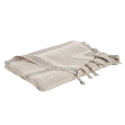 Ivory Striped 100% Cotton Reversible Throw Blanket 50"x60"