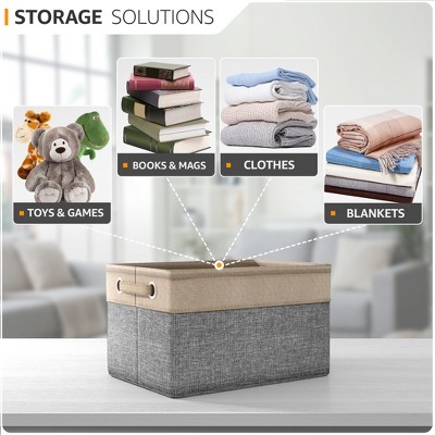 Neutral Cotton and Jute Rectangular Storage Bins with Handles - 3 Pack