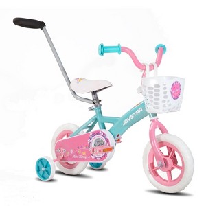 JOYSTAR Berry 10 / 12" Kids Bike, Boys Girls Toddler Balance Bike with Training Wheels, Basket, Parent Steering Push Handle - 1 of 4
