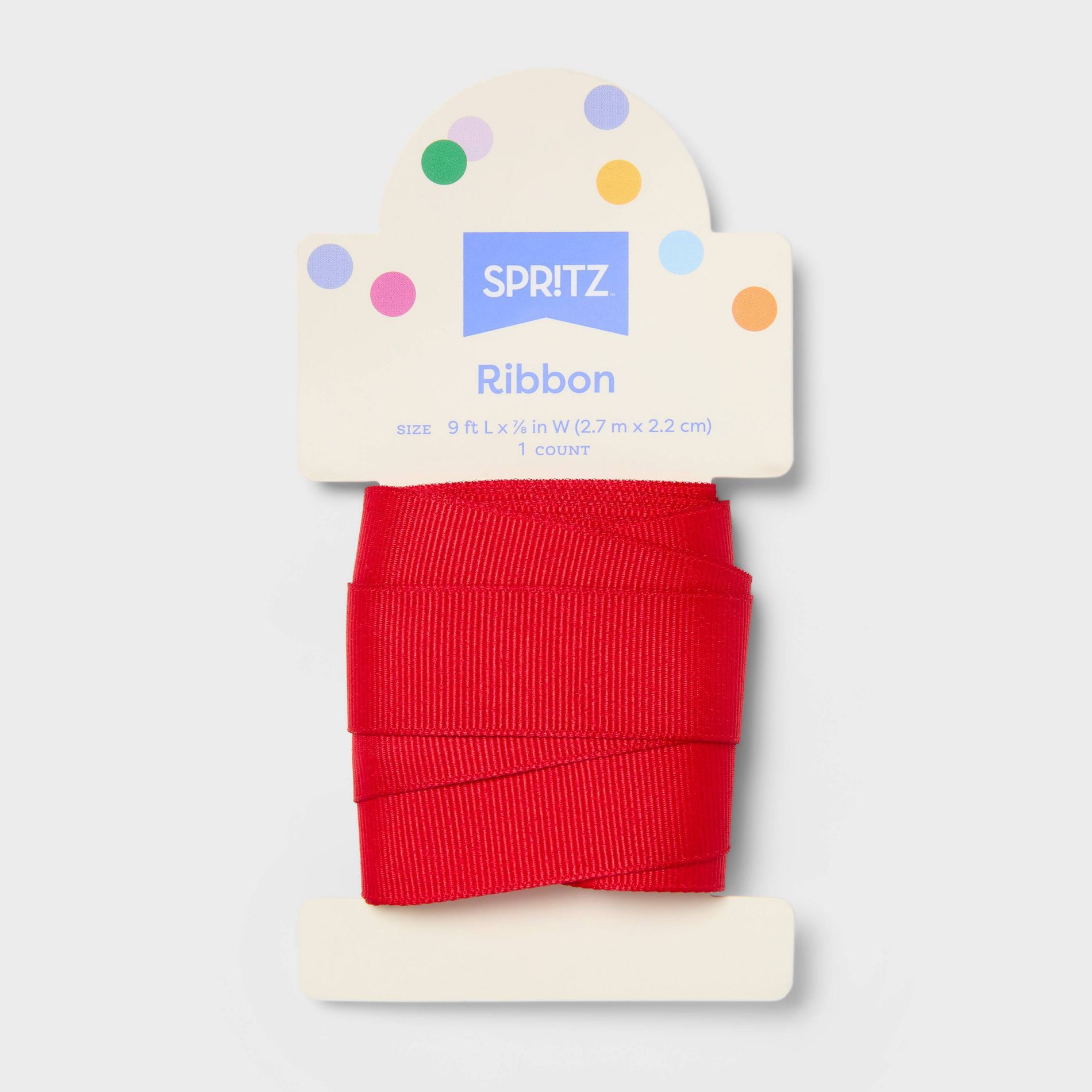7/8"x9' Grosgrain Fabric Gift Wrap Ribbon Red - Spritz™