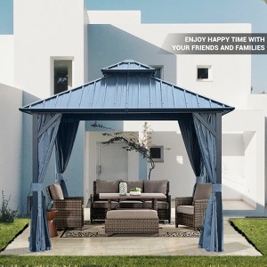 TiramisuBest 10' X 10' Hardtop Gazebo with Galvanized Steel Double Roof, Sturdy Aluminum Frame, Curtains, and Netting for Patio, Lawn, and Garden - 1 of 4