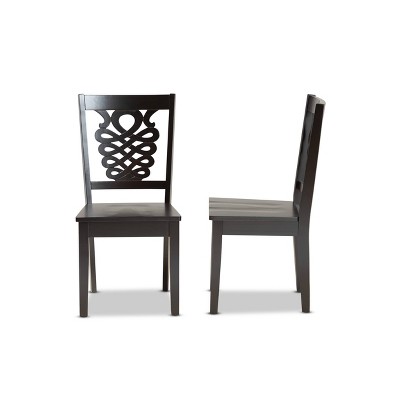 Gervais Espresso Scoop Seat Wood Dining Chair Set with Geometric Back