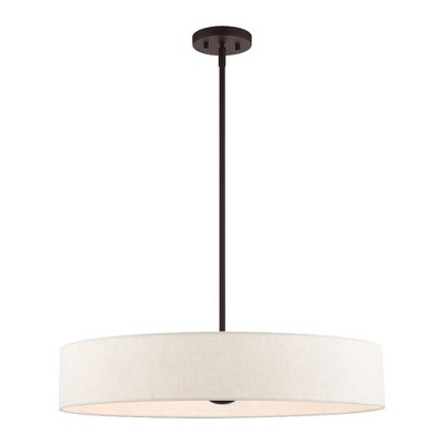 Venlo Bronze Drum Pendant with Oatmeal Fabric Shade - 5 Light