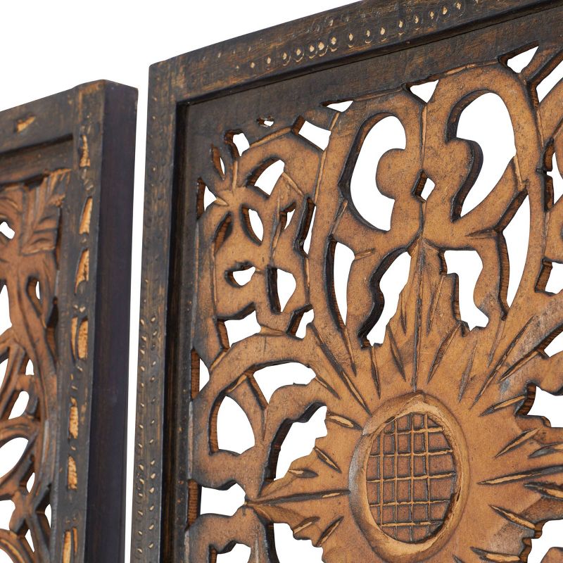 Set of 2 Wood Floral Handmade Intricately Carved Wall Decors Brown - Olivia & May, 6 of 22