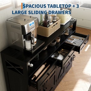 51in Black Wood Buffet Cabinet with Drawers, Power Outlets Shelves Doors for Dining Room, Kitchen, Living Room - 1 of 4