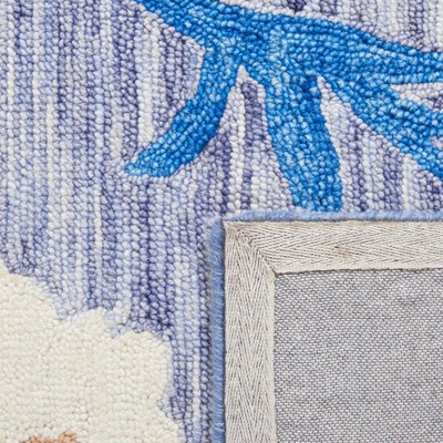 Ivory and Blue Floral Handmade Wool Tufted Rug, 4' x 6'