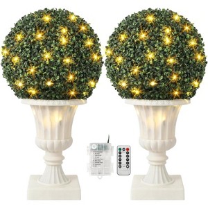Whizmax 27” Artificial Plant Topiary Ball, Pre-Lit Artificial Plant, Artificial Outdoor Porch Trees with Champions Cup Base for Outdoor Indoor - 1 of 4