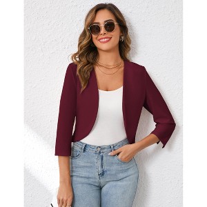 Coolmee Women Soft Stretchy Lightweight Cardigan Blazer Front Open Three quarter Slit Sleeve Business Casual Blazer Jackets - 1 of 4