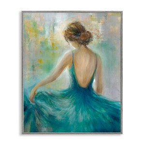 Stupell Industries Woman Green Dress Painting Framed Giclee Art, Gray, 24" x 30" - 1 of 4