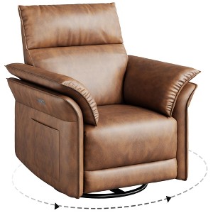 Power Recliner Chair Swivel Glider, Upholstered Faux Leather Nursery Reclining Sofa Chair with Charging Port, Adjustable Footrest - 1 of 4