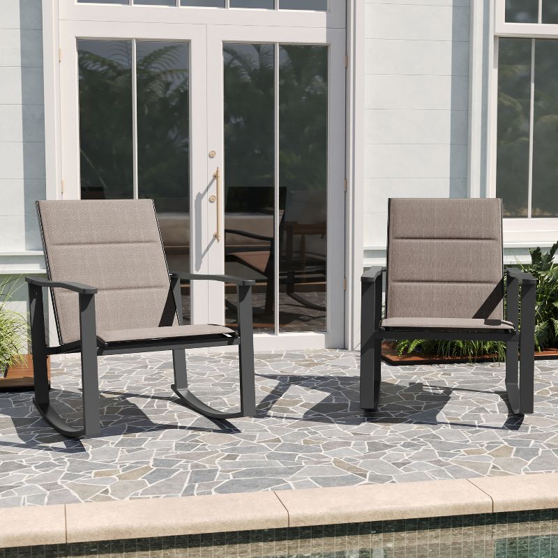 Merrick Lane Set of 2 Flex Comfort Outdoor Rocking Chairs with Steel Frames, 2 of 12