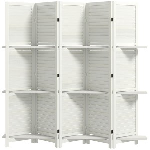 Aghana Digitals 5-Panel Folding Paulownia Wood Room Divider with 3 Storage Shelves, 67" Tall - 1 of 4