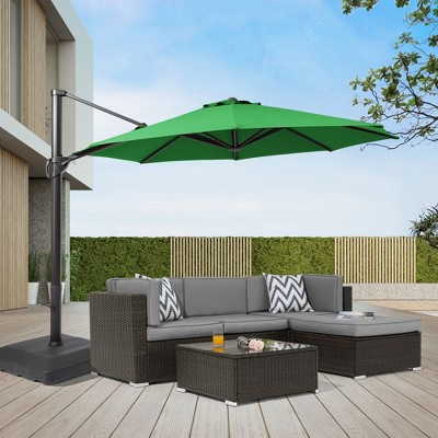 Sonkuki 11FT Outdoor Cantilever Patio Umbrella w/Base and Aluminium Pole, 360° Rotation and Infinite Canopy Angle Adjustment