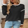 Women's Long Sleeve Pullover Sweater Round Neck Contrast Color Block Ribbed Knitwear Knitted Sweatshirt - 2 of 4