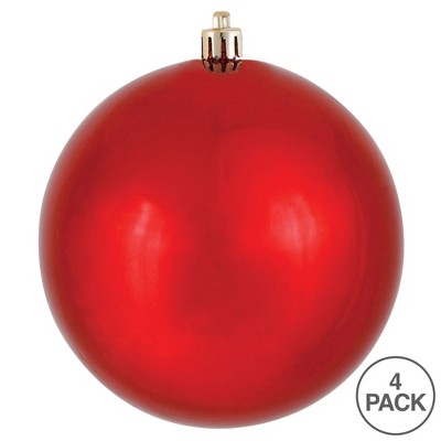 Vickerman 6" Red Shiny Shatterproof Plastic Ball Ornaments, Set of 4