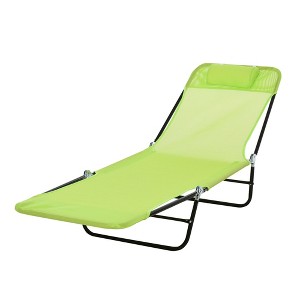 Gulches Folding Chaise Lounge Chair, Pool Sun Tanning Chair with Reclining Back, Breathable Mesh Seat, Headrest, Green - 1 of 4